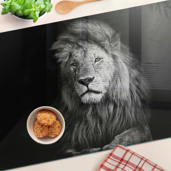 Planche à découper en verre Lion en noir et blanc