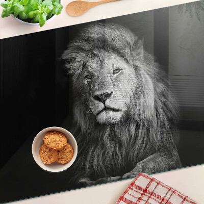 Planche à découper en verre Lion en noir et blanc