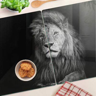 Planche à découper en verre Lion en noir et blanc