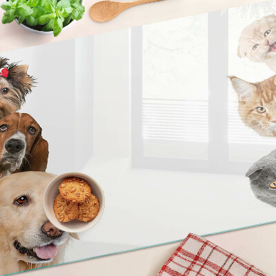 Planche à découper en verre Chiens et chats dans différentes poses