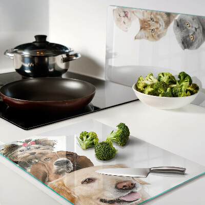 Planche à découper en verre Chiens et chats dans différentes poses