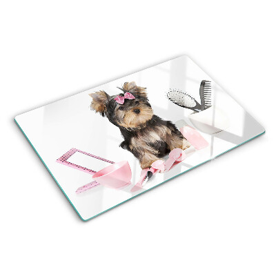 Planche à découper verre Yorkshire Terrier avec accessoires de toilettage