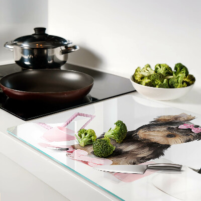 Planche à découper verre Yorkshire Terrier avec accessoires de toilettage