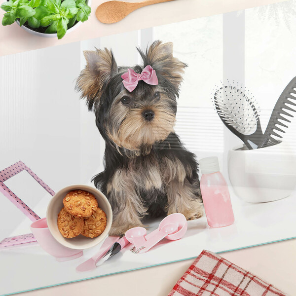 Planche à découper verre Yorkshire Terrier avec accessoires de toilettage