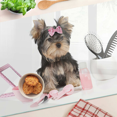 Planche à découper verre Yorkshire Terrier avec accessoires de toilettage