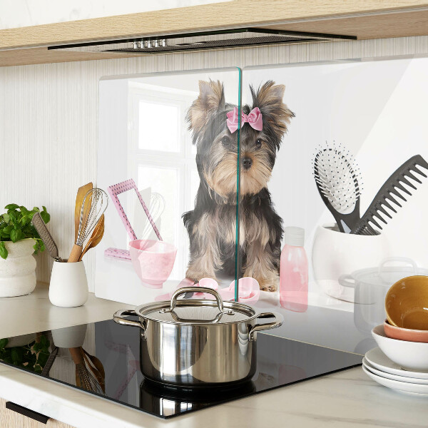 Planche à découper verre Yorkshire Terrier avec accessoires de toilettage
