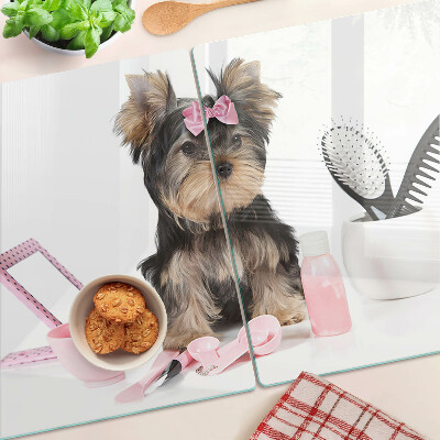 Planche à découper verre Yorkshire Terrier avec accessoires de toilettage
