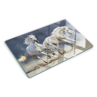 Planche à découper verre Chevaux blancs en fuite