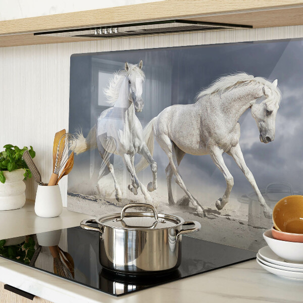 Planche à découper verre Chevaux blancs en fuite