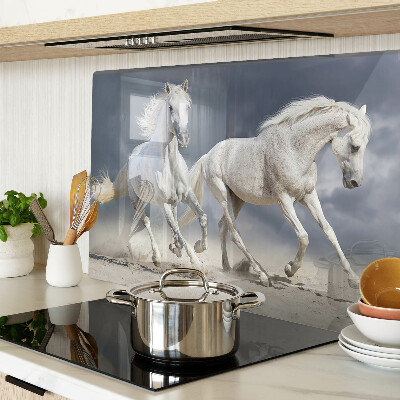 Planche à découper verre Chevaux blancs en fuite