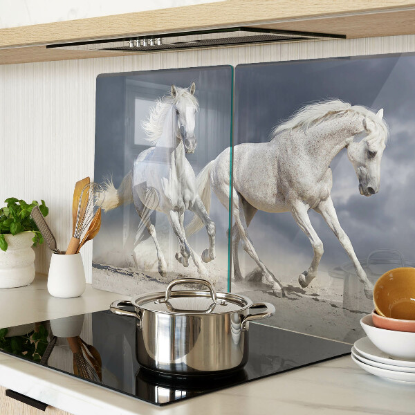 Planche à découper verre Chevaux blancs en fuite