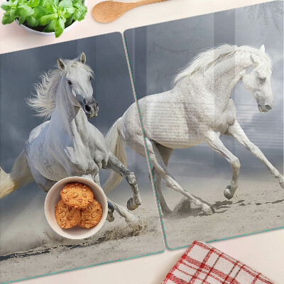 Planche à découper verre Chevaux blancs en fuite