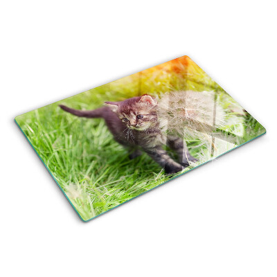 Planche à découper en verre Chat sur l'herbe