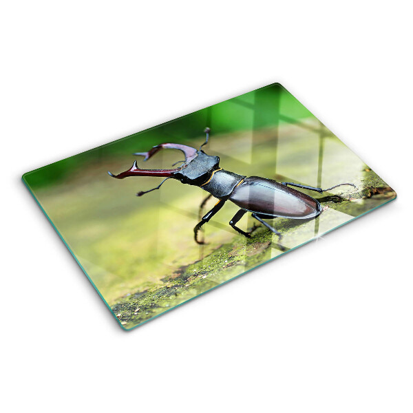 Planche à découper verre Lucane cerf-volant sur fond vert