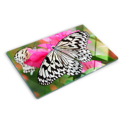 Planche à découper en verre Papillon sur des fleurs