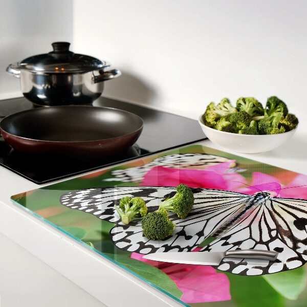 Planche à découper en verre Papillon sur des fleurs