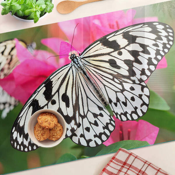Planche à découper en verre Papillon sur des fleurs