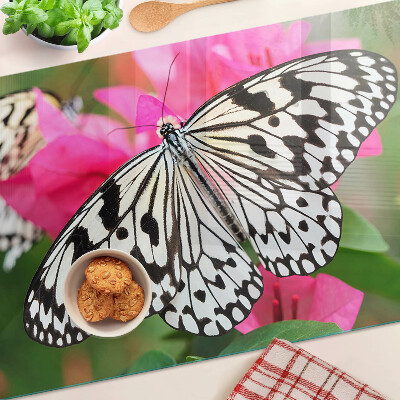 Planche à découper en verre Papillon sur des fleurs