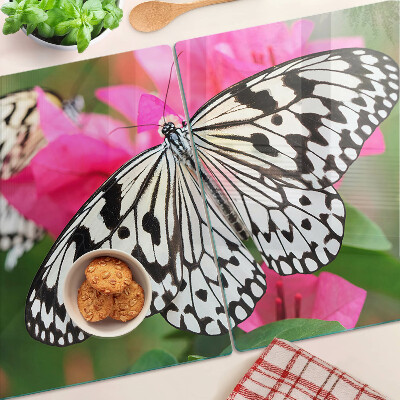 Planche à découper en verre Papillon sur des fleurs