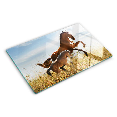 Planche à découper en verre Chevaux dans un pré au soleil