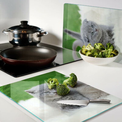 Planche à découper verre Chatons sur fond vert
