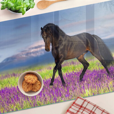 Planche à découper en verre Un cheval sur un fond de fleurs violettes