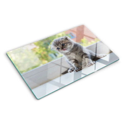 Planche à découper en verre Un chaton sur le rebord de la fenêtre