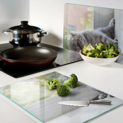 Planche à découper en verre Un chaton sur le rebord de la fenêtre