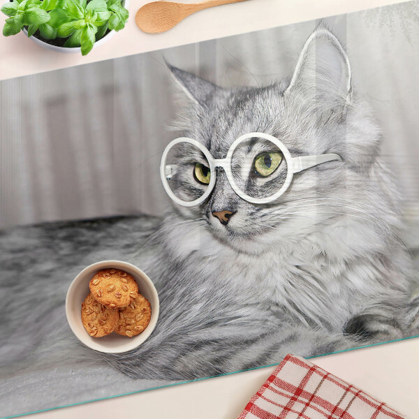 Planche à découper verre Chat à lunettes