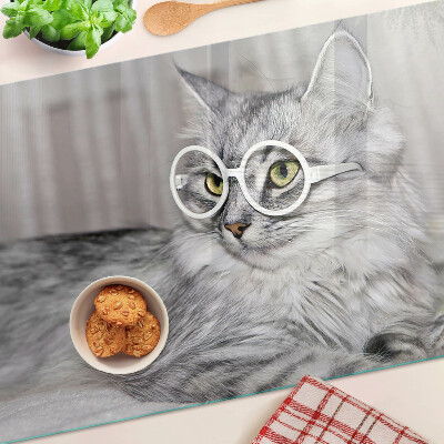 Planche à découper verre Chat à lunettes