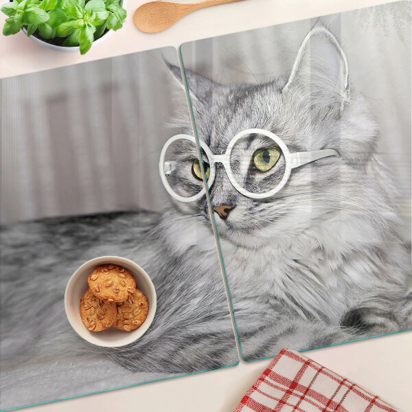 Planche à découper verre Chat à lunettes