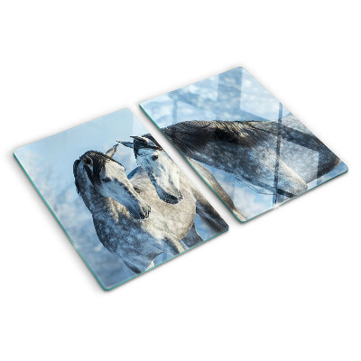Planche à découper en verre Chevaux dans un paysage hivernal