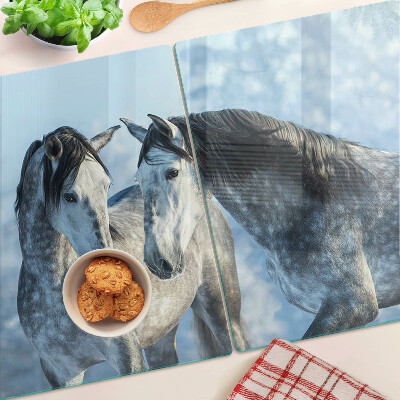 Planche à découper en verre Chevaux dans un paysage hivernal