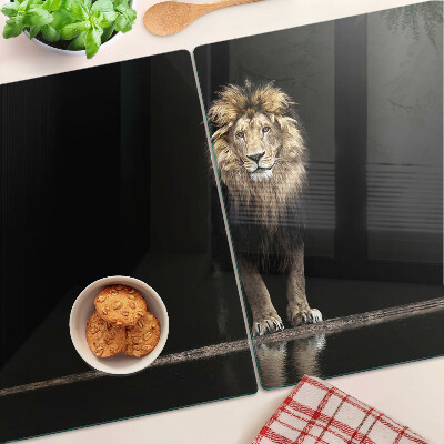 Planche à découper en verre Lion sur fond sombre