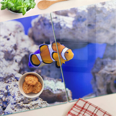Planche à découper verre Poisson-clown parmi les rochers