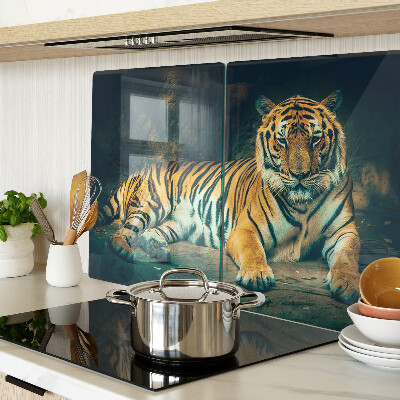 Planche à découper verre Un tigre couché sur les rochers