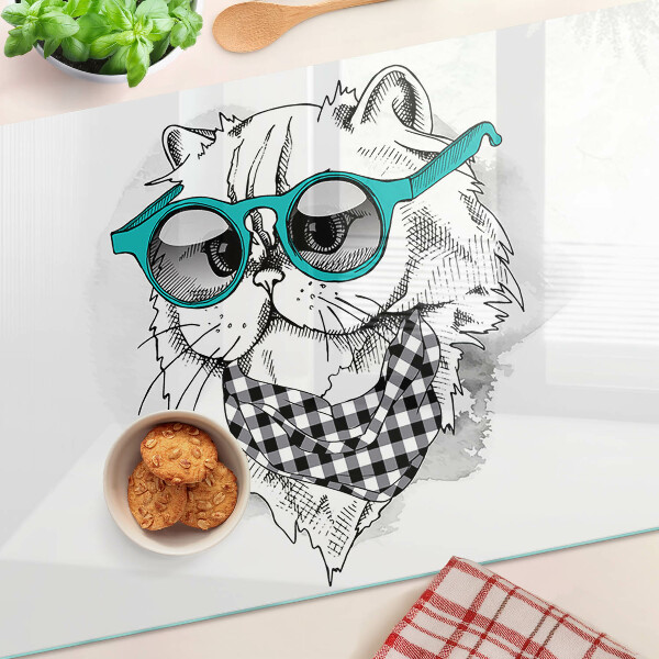 Planche à découper verre Dessin d'un chat portant des lunettes de soleil