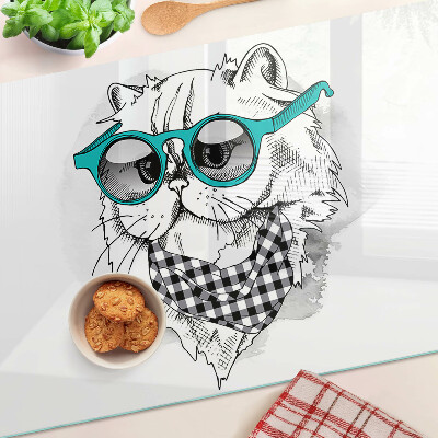 Planche à découper verre Dessin d'un chat portant des lunettes de soleil