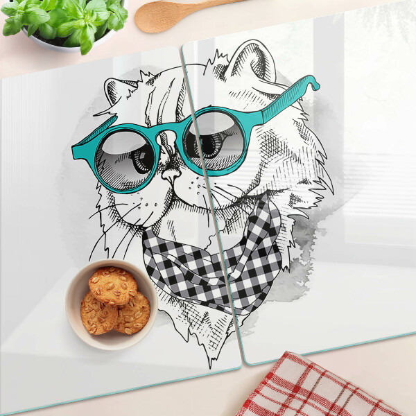 Planche à découper verre Dessin d'un chat portant des lunettes de soleil