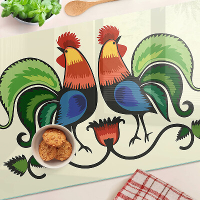 Planche à découper en verre Coqs dans le style folklorique