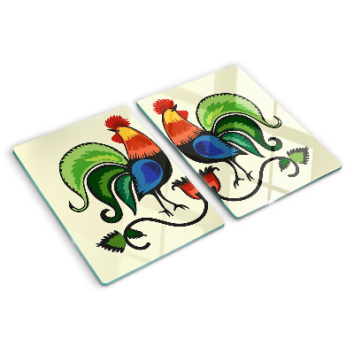 Planche à découper en verre Coqs dans le style folklorique