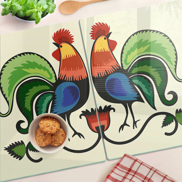 Planche à découper en verre Coqs dans le style folklorique