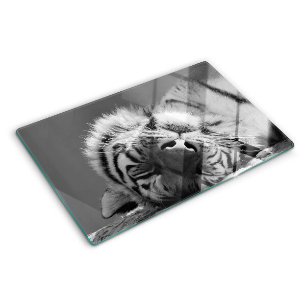 Planche à découper verre Tigre en noir et blanc