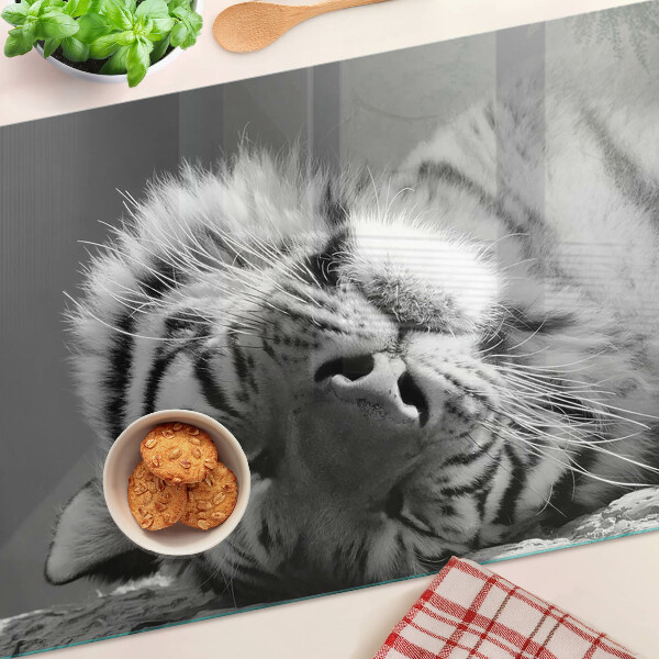 Planche à découper verre Tigre en noir et blanc