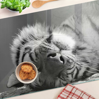 Planche à découper verre Tigre en noir et blanc
