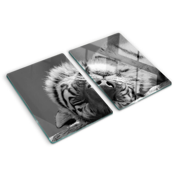 Planche à découper verre Tigre en noir et blanc