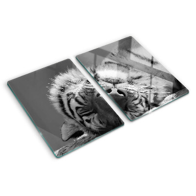 Planche à découper verre Tigre en noir et blanc