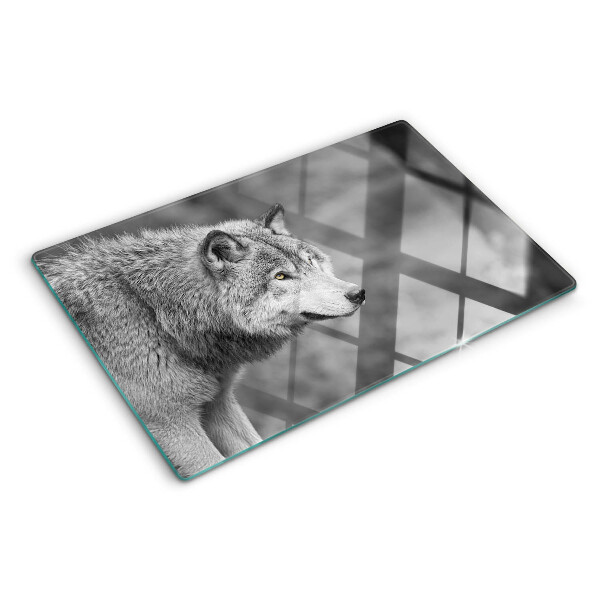 Planche à découper verre Loup en noir et blanc