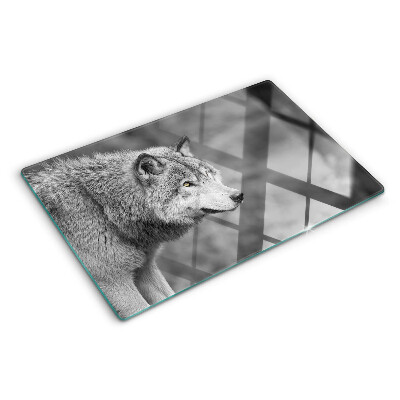 Planche à découper verre Loup en noir et blanc