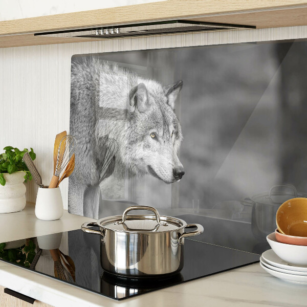 Planche à découper verre Loup en noir et blanc